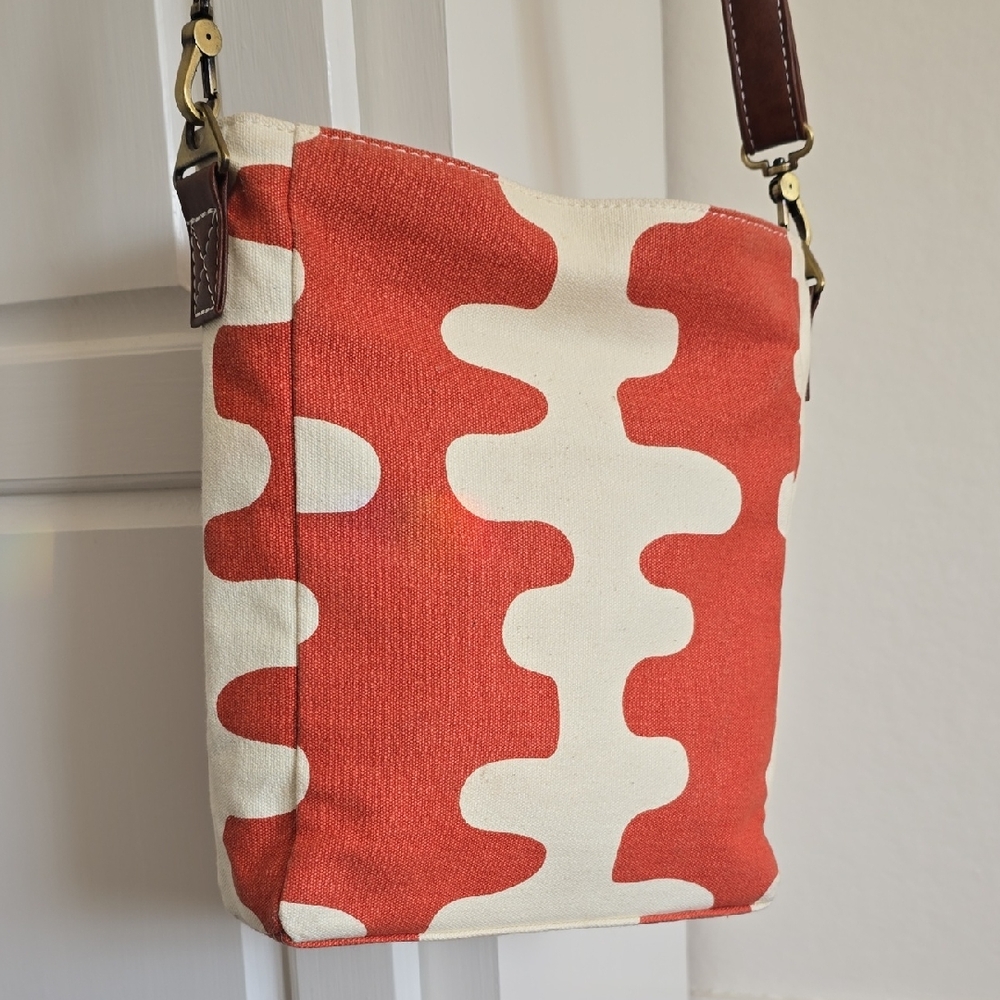 Maika Rusty Red Orange And Cream  Crossbody Purse Bag Vegan Leather Canvas